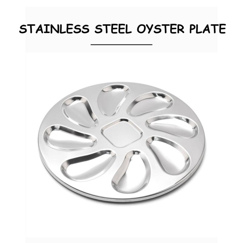 8 Slots Large Oyster Plate Stainless Platter Unmarked Platter French Oyster Mussel Shellfish Seafood Tray Home Restaurant Dish