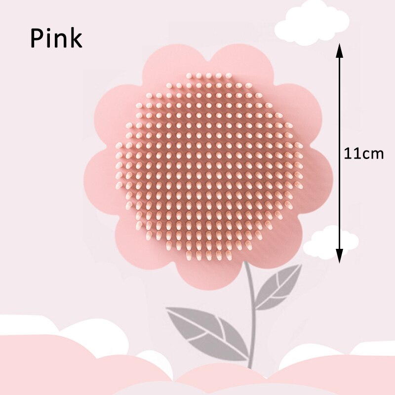 Cepillo de silicona para baño de bebé multiusos con forma de flor, cepillo de masaje para el cuero cabelludo, cepillo para lavar el cabello, cepillos para champú, suministros de ducha infantil: Rosa