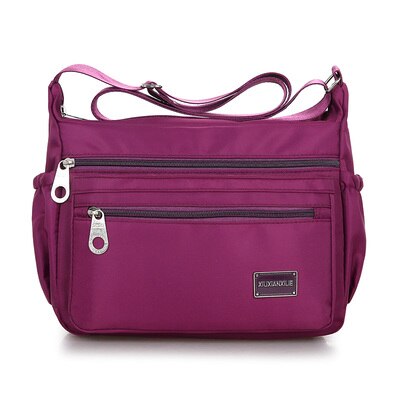 Women Solid Color Zipper Waterproof Nylon Shoulder Bag Floral Crossbody Bag Bolsa feminina: Plum