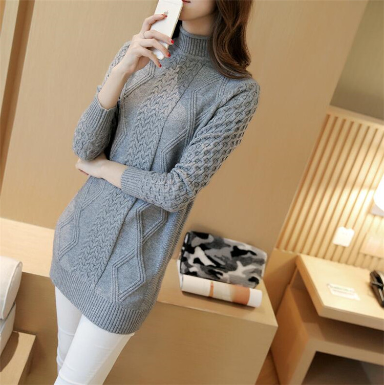 Autumn Winter Sweater Dress Thick Turtleneck Knitted Dresses Warm Bodycon Mini Vestidos Pure Women Elastic Knitwears Women: Gray