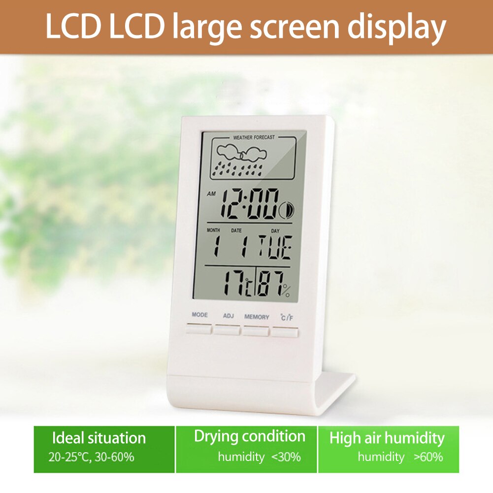 CX-220 Mini Digital Thermometer Hygrometer Indoor Temperature Humidity Meter Gauge Clock Weather Station Forecast Max Min Value