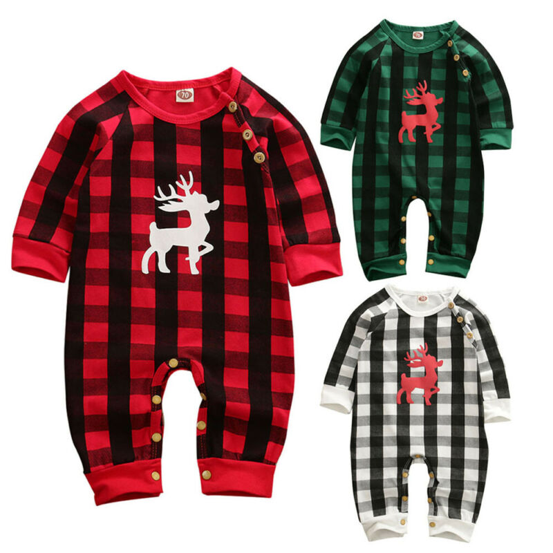 Herfst Herfst Kerst Baby Baby Jongen Meisje Plaid Check Romper Tops Broek Kinderen Outfit Xmas Kleding