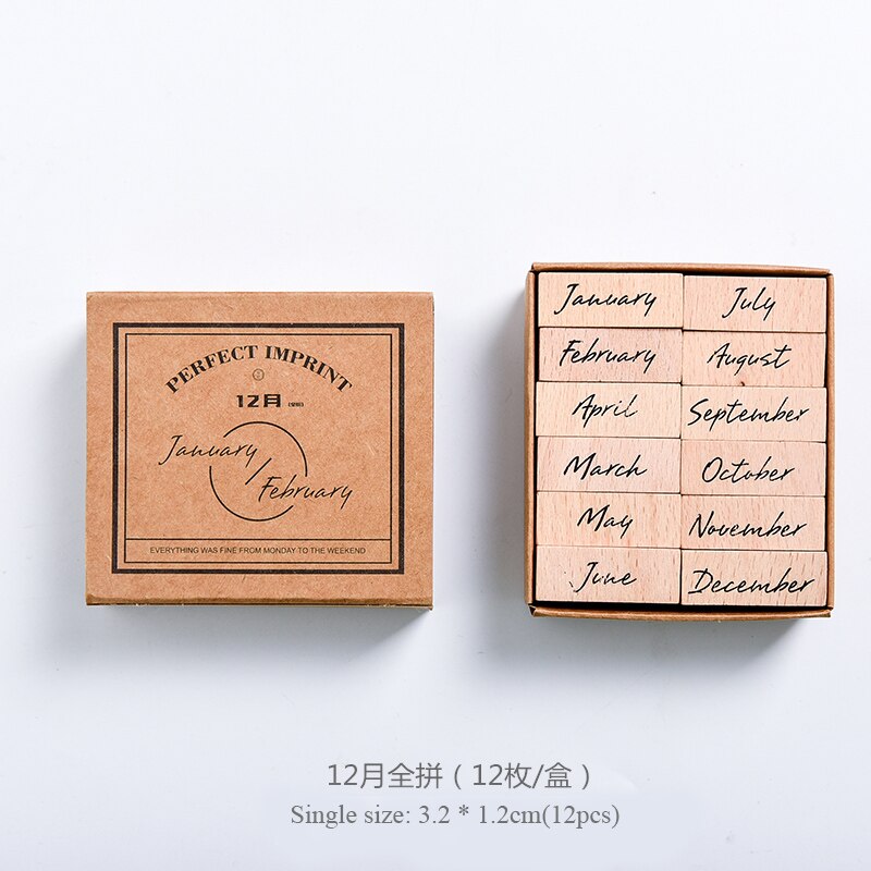 Vintage Month Week Planner Stamp Basic Function Series Digital Symbol Stamp Wooden DIY Seal Stationery Office Supplies: month full name