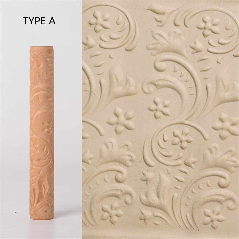 Klei Patroon Roller Houten Handvat Aardewerk Gereedschap Bloem Opluchting Hout Hand Rollen Voor Klei Klei Stempel: TYPE A