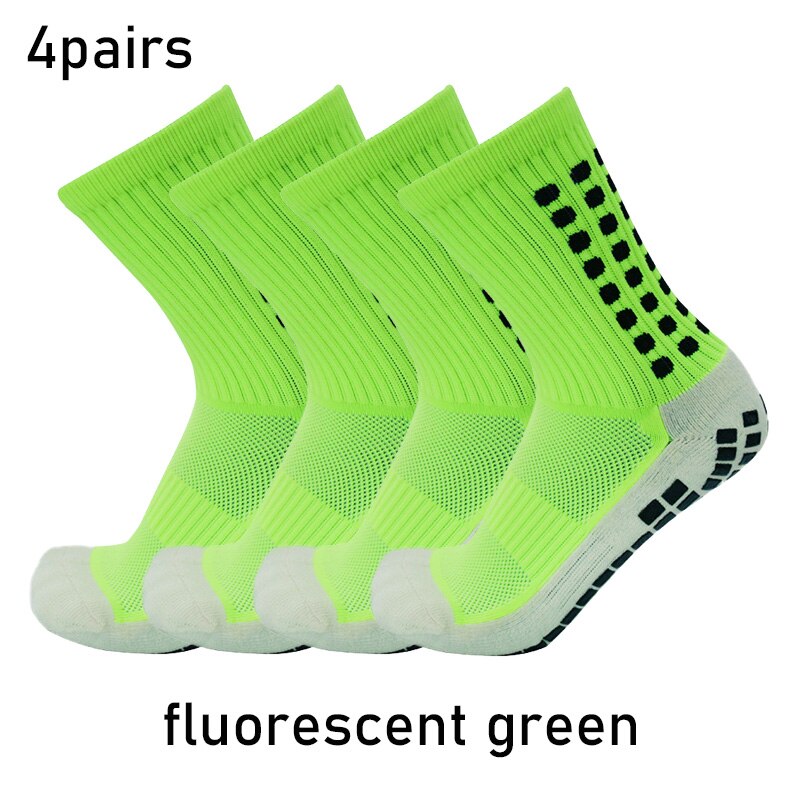 4pairs /set Football Socks Multiple Colour Suction Cup Grip Anti Slip Soccer Socks Sports Men Women Outdoor Rugby Socks: fluorescent green