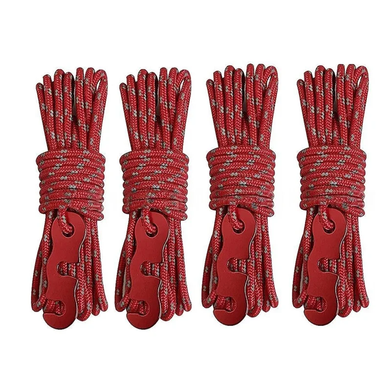 4 cordes de tente extérieure cordes réfléchissantes cordes d'auvent cordes forcées coupe-vent avec boucles pour assurer la sécurité accessoires de Camping: MULTI
