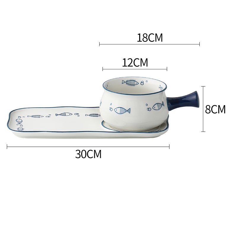 Ceramic Plate Bowl Set Cute Fish Pattern Breakfast Tableware Cartoon Milk Cup Dessert Plate Creativity Japanese Bowl Dishes Set