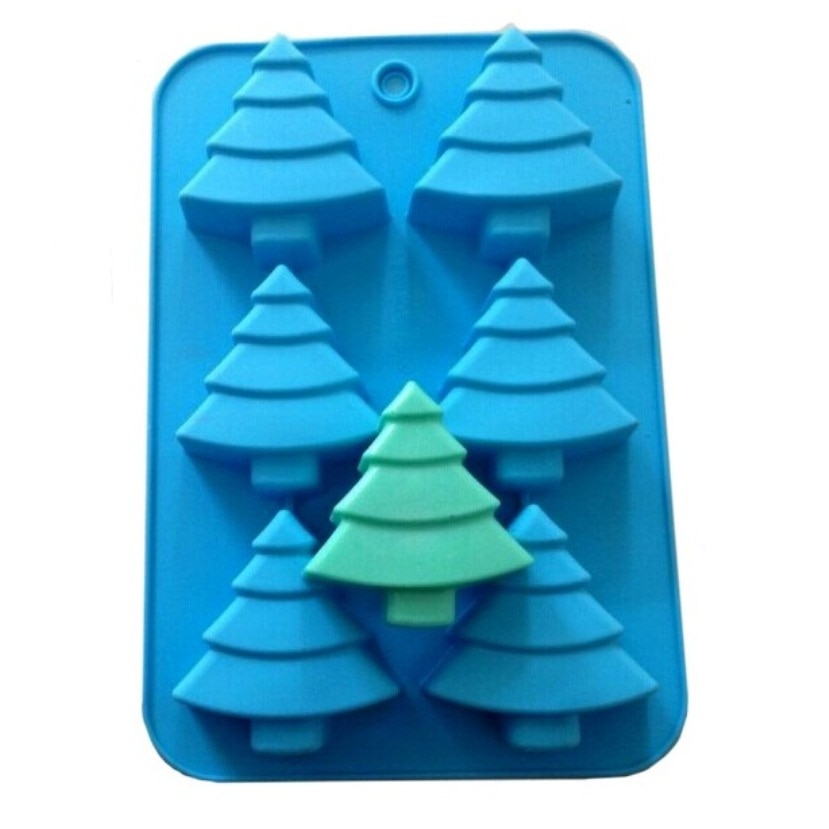 6 Holes Xmas Christmas Tree Silicone Cake Baking Mold Cake Pans Handmade Soap Moulds Muffin Cups Dessert Chocolate Mold Tray