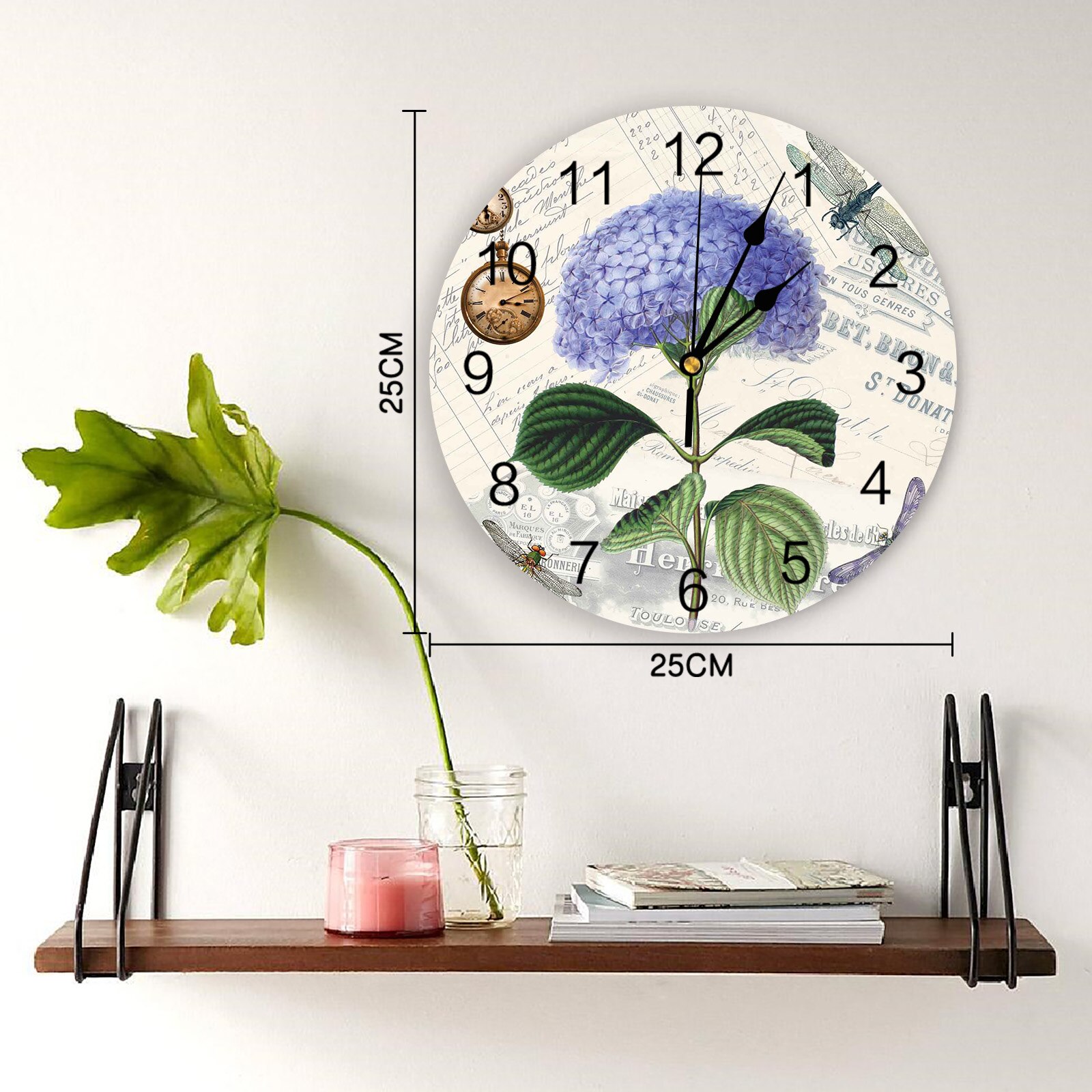 Purple Flower Dragonfly Wall Clock Home Decor Bedroom Silent Oclock Watch Wall Digital Clock