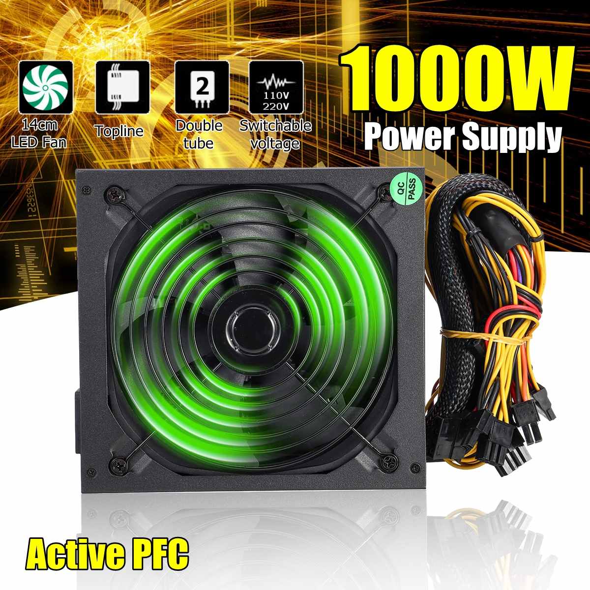 110 ~ 220 V 1000 W PC Voeding 140mm LED Fan 24 Pin Actieve PFC PCI SATA ATX 12 V Computer Voeding