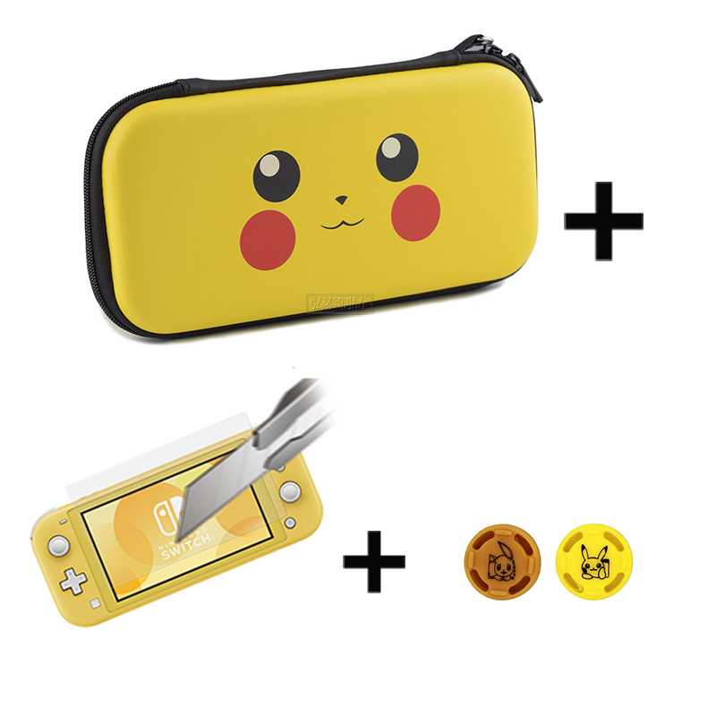 Mini Nintend Switch Lite accesorios bolsa de viaje bolso NS funda y palillos de pulgar empuñaduras tapa para NS para Switch Lite película de cristal: pikachu2