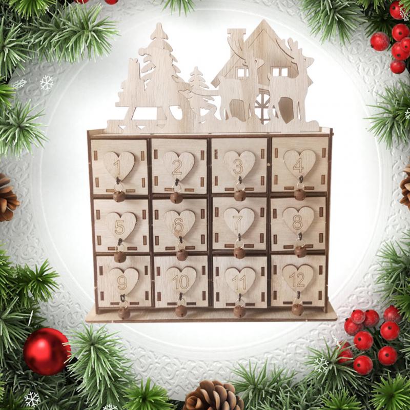 Wooden Christmas Advent Calendar House Decor DIY Wedding Ornaments Jewelry Box Christmas Advent Calendar Agenda