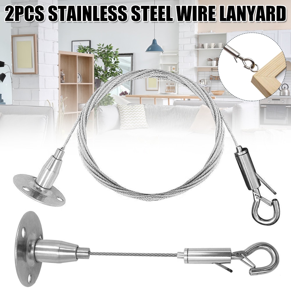 2 Pcs Wire Rope For Hanging Picture Frames, Mirrors, Chandeliers, Signs, Lights Automatic Wire Rope Clamp With Lock Hook