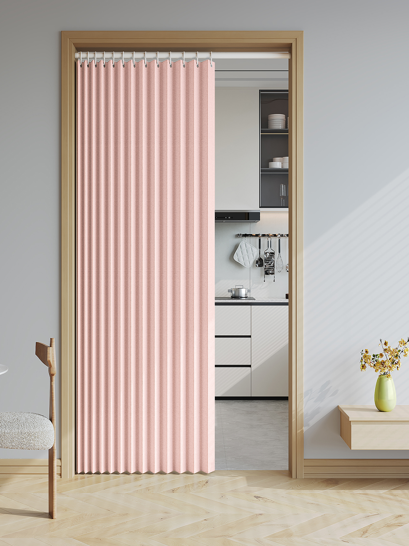 1PC folding curtain series door curtains are suitable for door partitions, wardrobes, shoe cabinets, etc: 7*2.6 / Pink