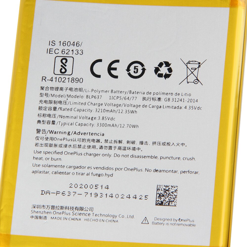 Batterie de remplacement blp 637 pour oneplus 5 5t batterie d'origine avec outils gratuits (3300 5t 5