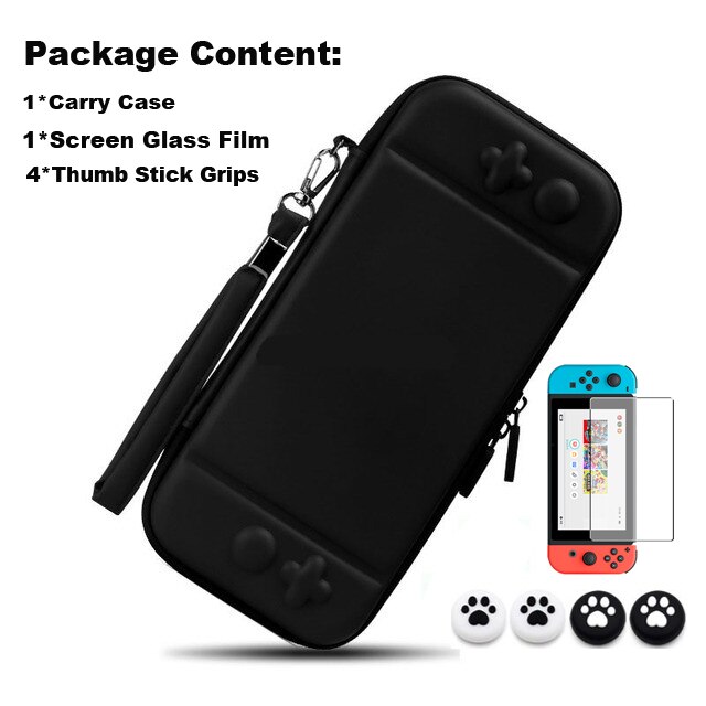 Anti-Kras Soft Inner Ns Console Beschermhoes 9H Clear Screen Glas Film Met Analoge Caps Voor Nintendo schakelaar Accessoires: Black