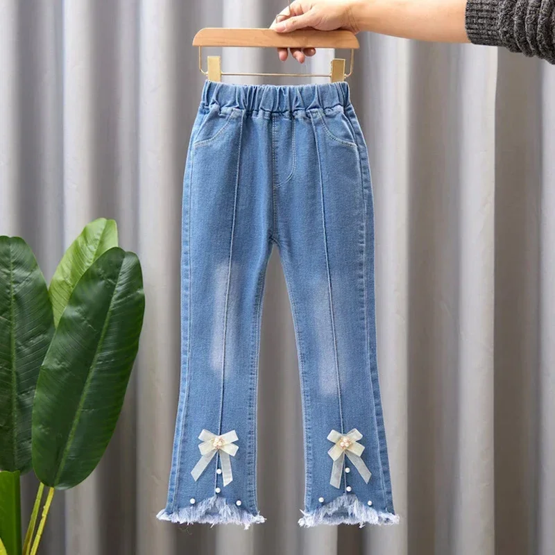 Jeans longs évasés pour enfants, pantalons de cow-boy pour filles, pantalons pour enfants de 4 à 10 ans, printemps, automne, , 2024