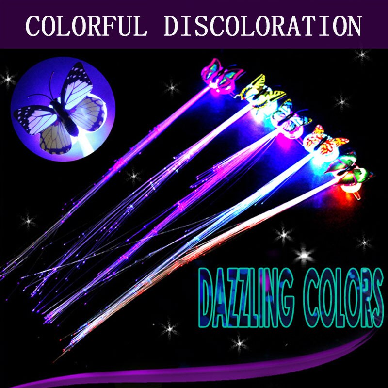 Christmas LED Colorful Butterfly Luminous Fiber Optic Wig Party Supplies Hair Accessories Luminous Braid Hairpin Weaving