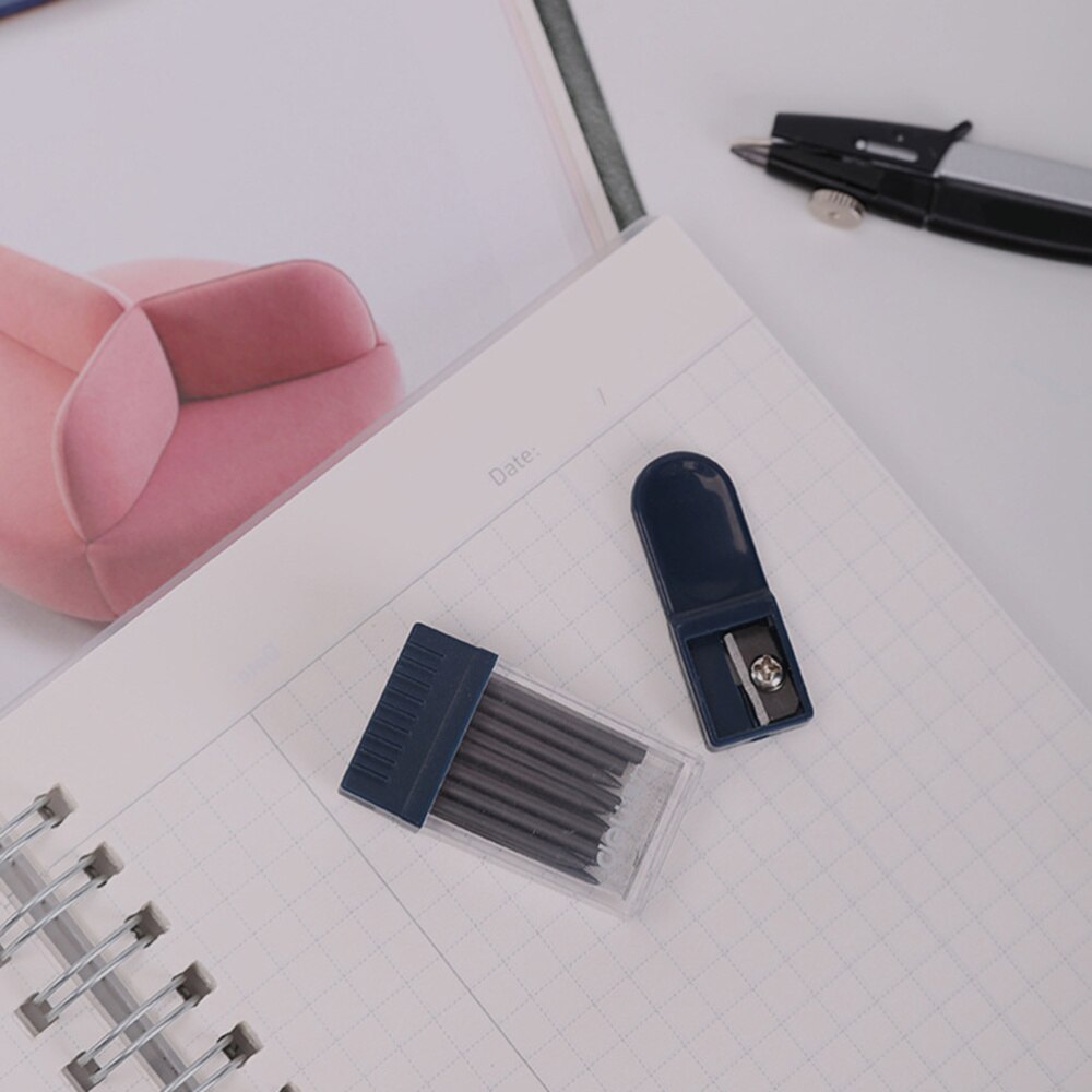 2 Set 2mm Compass Core Replacement Pencil Lead Stationery with Pencil Sharpener for Students Drafting Tools Compasses Tool