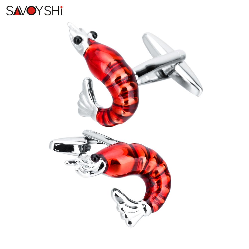 SAVOYSHI Red Enamel Shirt Cufflinks for Mens Cuff buttons Novelty Lobster Model Cuff Links Brand Jewelry