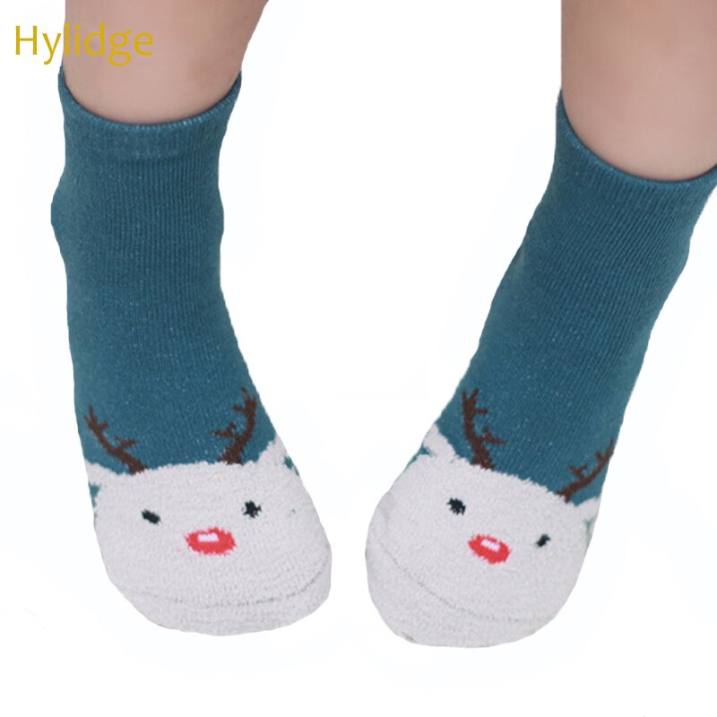 Hylidge Autumn Winter Coral Fleece Baby Socks for Newborns to 4 Years Children's Socks Christmas Santa Claus Elk Anti Slip Socks