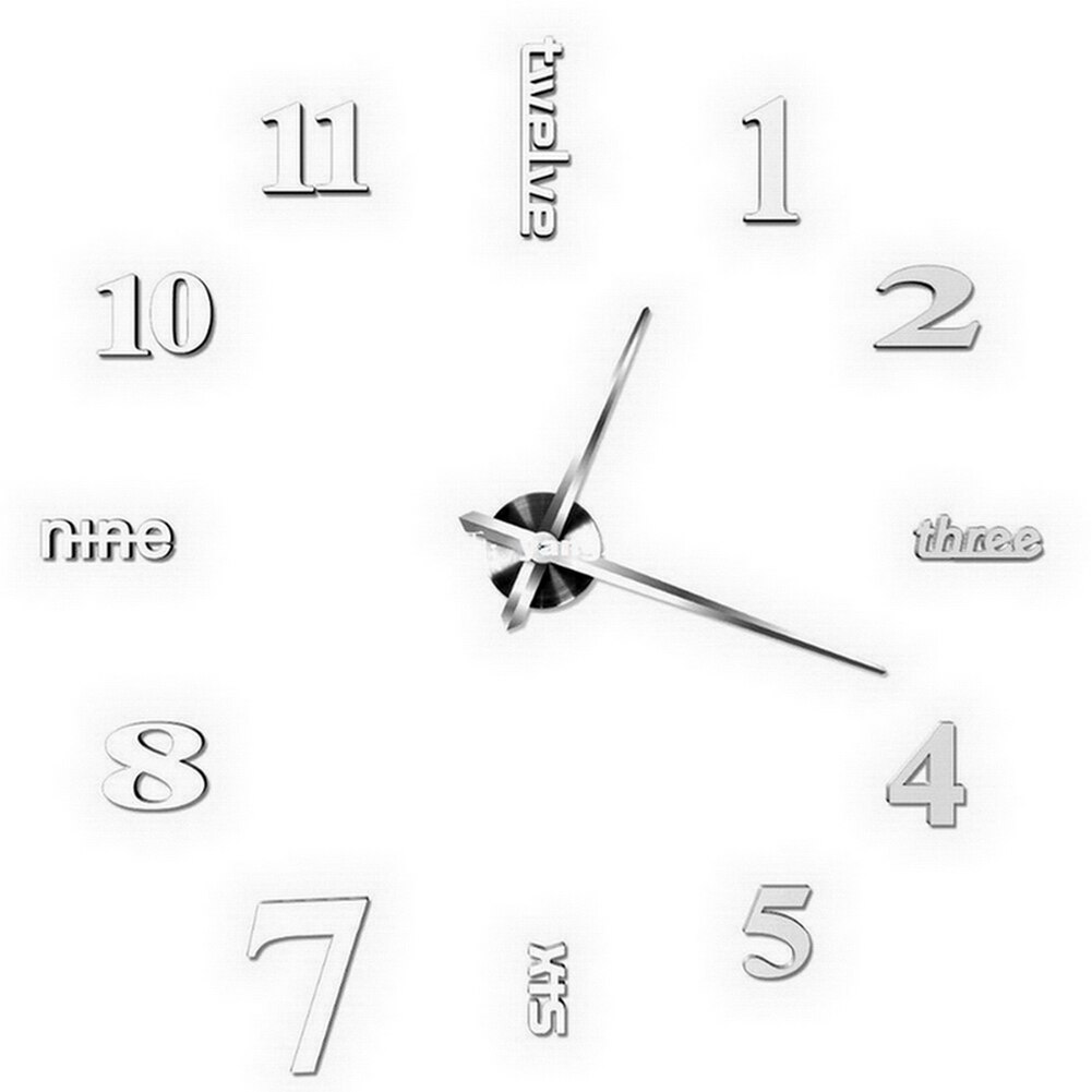 3d spiegel stille klok diy digitale klok woonkamer slaapkamer decoratie  tp899: Zilver