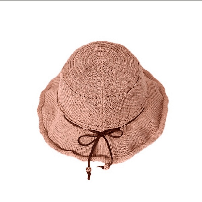 Våren sommar hink mössa kvinnor ihåliga fiskar hattar för kvinnor dam sticka rosett solhatt tjej resor hona