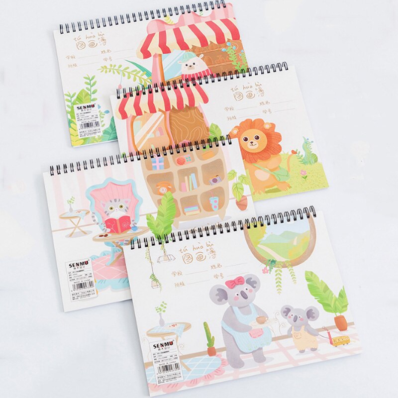 1Pc Cartoon Opleving Coil Foto Boek A4 Handgeschilderde Schets Blank Art Notebook Kinderen Kleuterschool Doodle Notepad Studen