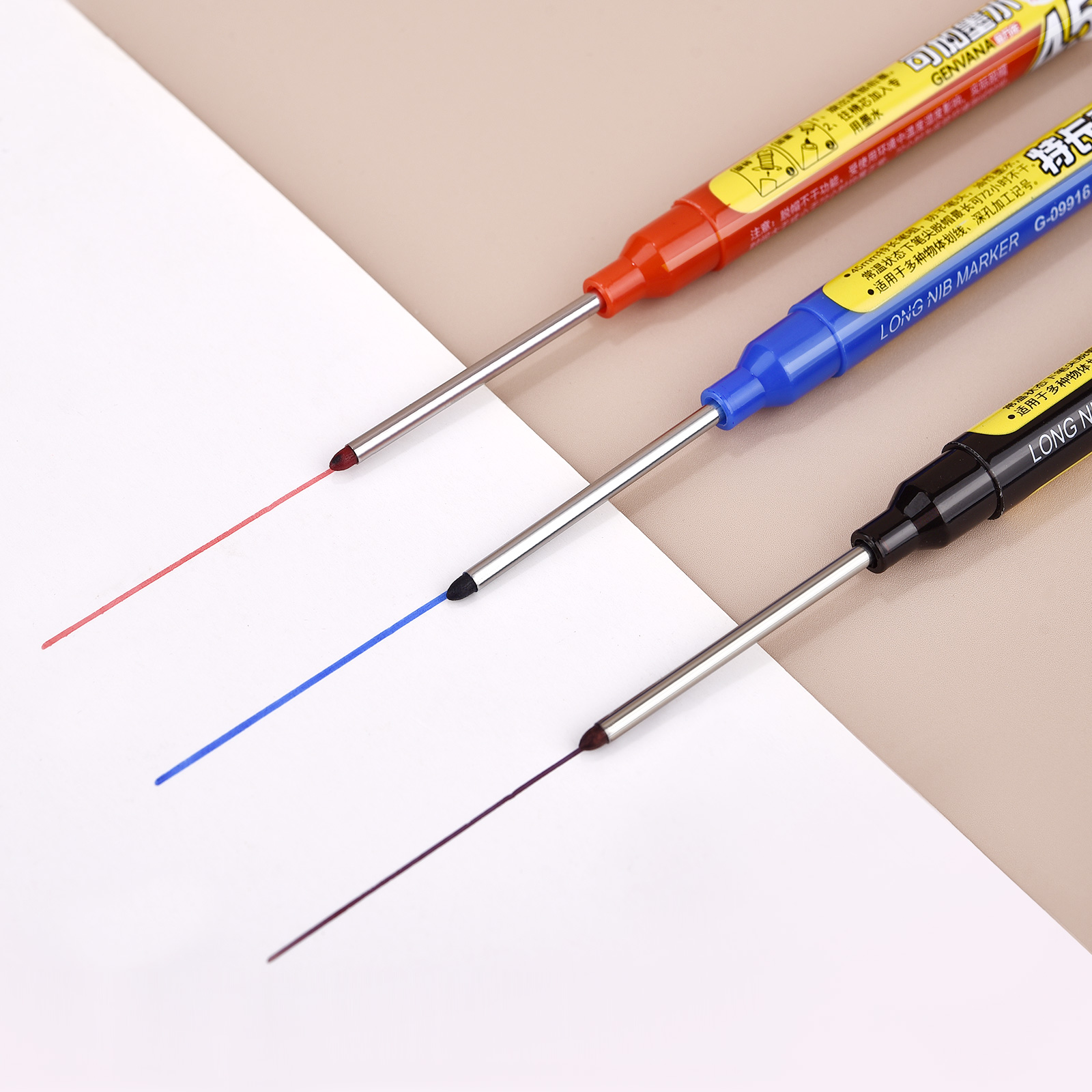 Rotuladores de Agujero profundo a prueba de agua de 45mm, bolígrafo de carpintero con cabeza de punta larga, tinta negra/azul/roja para herramientas manuales multiusos para carpintería