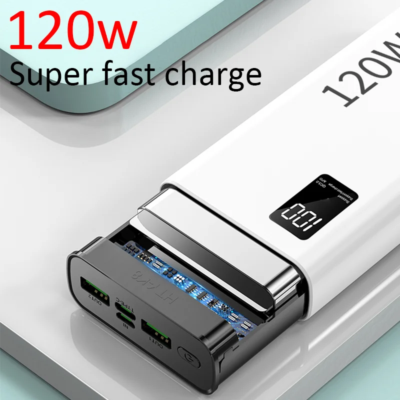 120W carga súper rápida 50000 mAh Power Bank 100% capacidad suficiente para fuente de alimentación móvil para varios teléfonos móviles