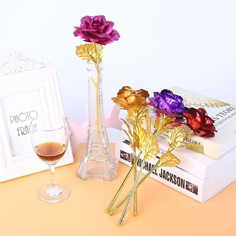 1pcs Rose Flower 24K Gold Foil Rose Flower Gold-Plated Rose Decorative Best Rose Bouquet For Valentine'S Day