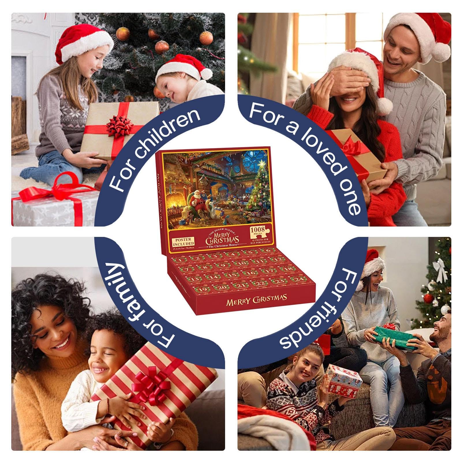 Christmas Countdown 24 Days Jigsaw Puzzle 1008PCS, Family Interactive Jigsaw Puzzle, Christmas for Children Adults
