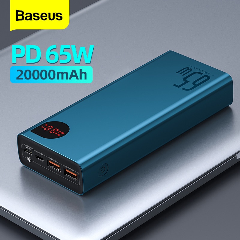 Baseus 65w power bank 20000mah carregamento portátil powerbank bateria externa pd qc 3.0 carregador 22.5w poverbank 20000