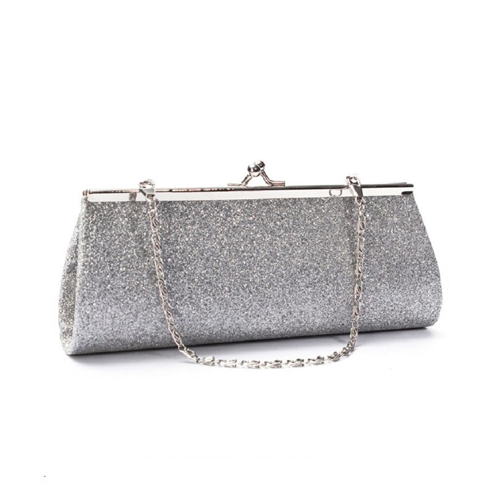 Frauen Glitter Kupplung Tasche Silber Farben Kupplung Geldbörse Abend Party Hochzeit Bankett Handtasche Kette Schulter Tasche: silver