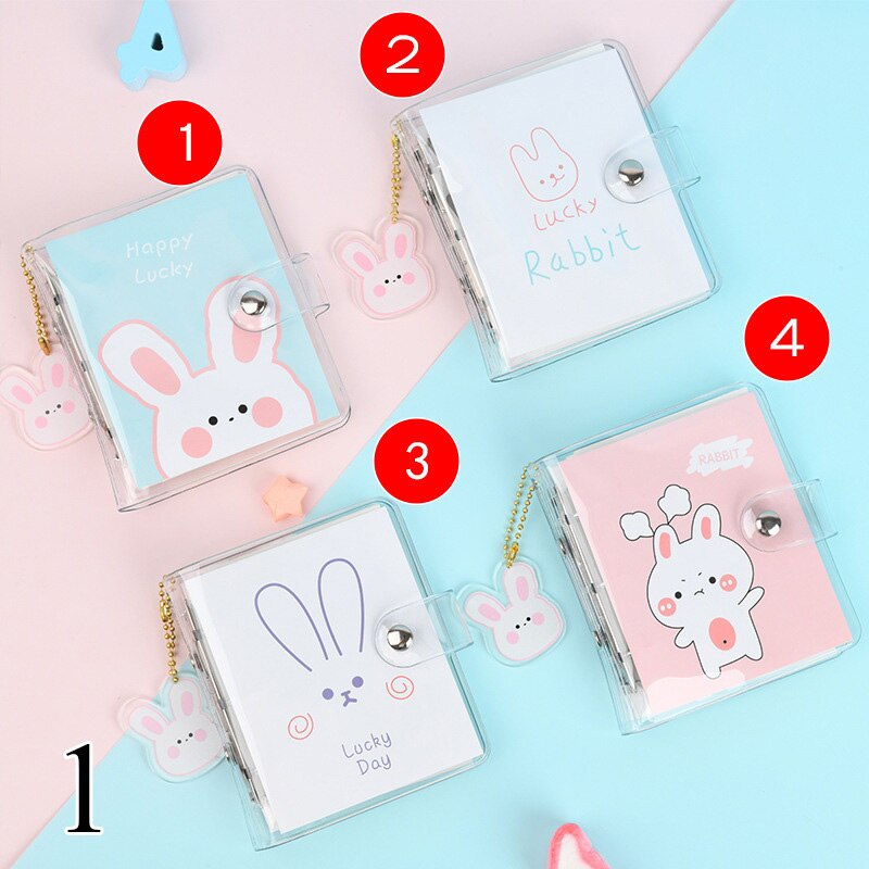 Libreta de 3 hojas transparente, libreta portátil de hojas sueltas, Mini anillo Kawaii, suministros de papelería escolar, 70 hojas: rabbit 1pc random