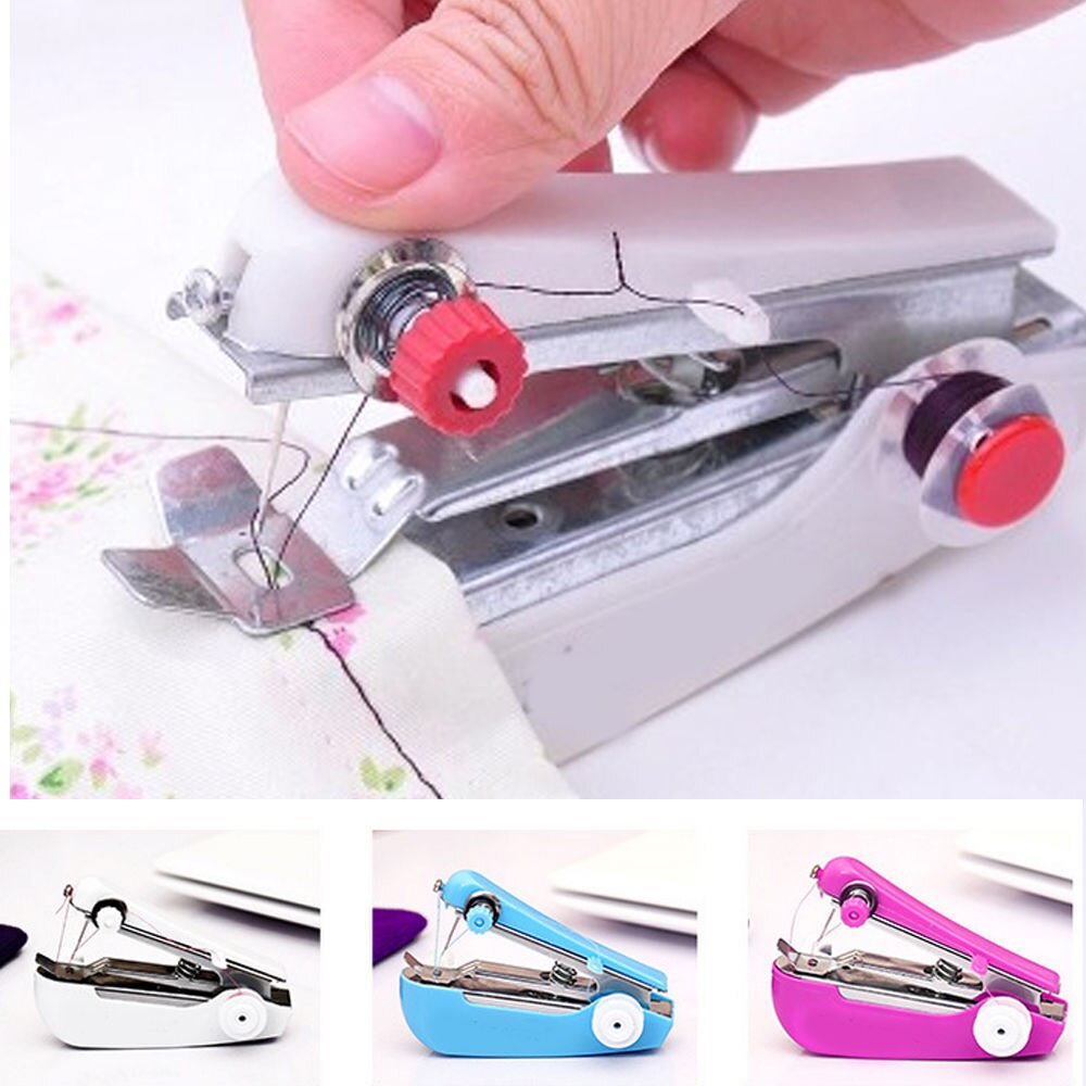 1Set Portable Mini Manual Sewing Machine Sewing Thread Scissors Simple Operation Sewing Tools Fabric Handy Needlework Tool DDJ