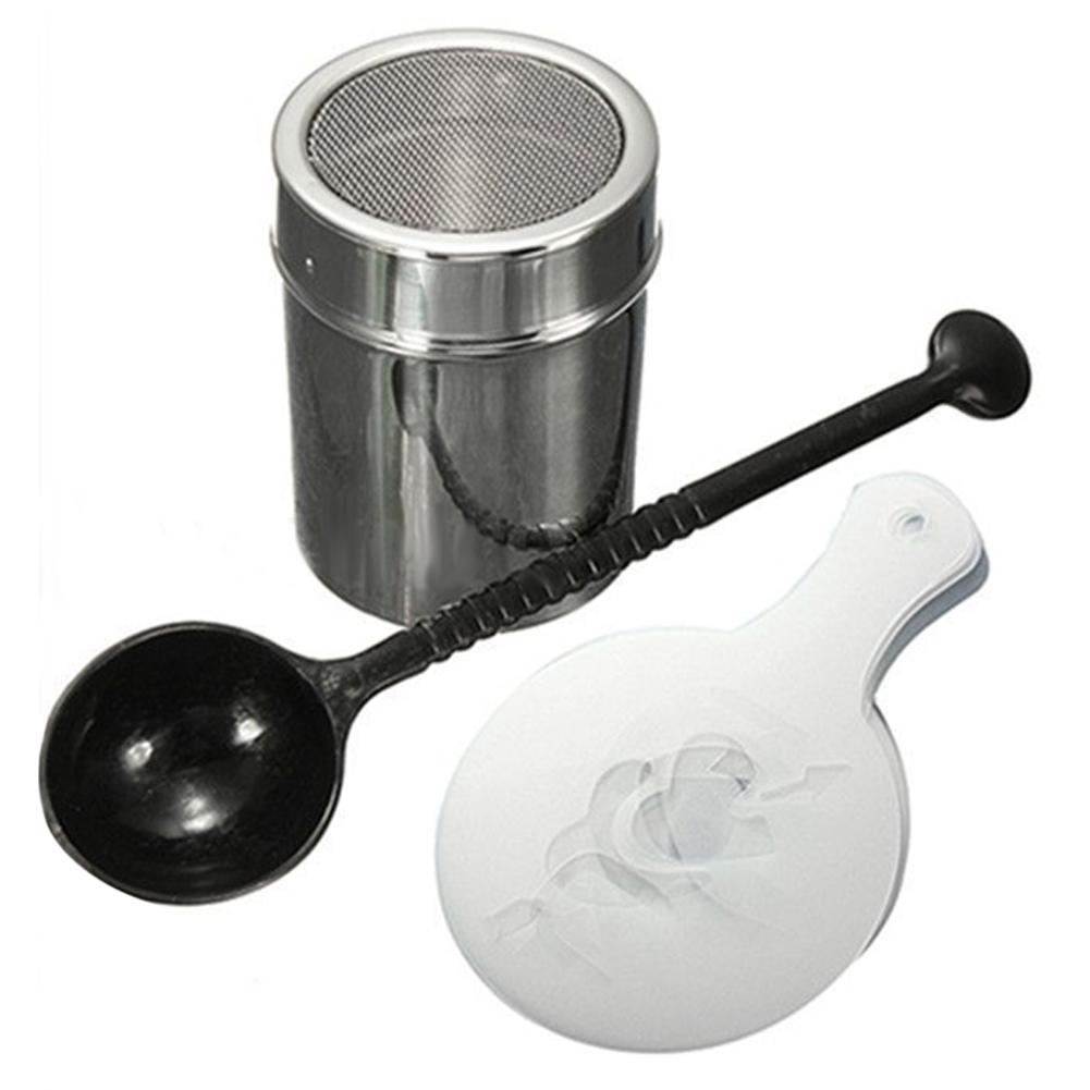 16pcs Coffee Shaker Cocoa Powder Stainless Steel Chocolate Sugar Cappuccino Cinnamon Dusting Tank Kitchen Filter Cooking Tool