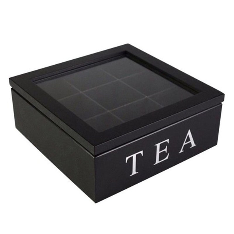 Wooden 9 Grids Tea Box Tea Bags Container Storage Box Square Box Case ...