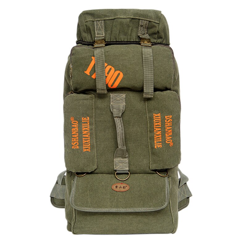 90l stor kapacitet mand udendørs camping rejser rygsække lærred stærk slidstærk rygsæk bagage tote taske: Militærgrøn