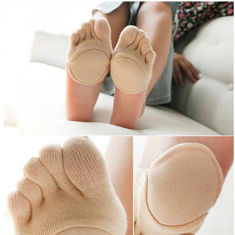 Bløde sokker til kvinder med usynlig forfodspude fodpedaler & liners sokker skridsikkert foer åben tå, hælløs foring bomuldssok