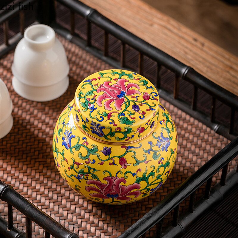 Tea Caddy Ceramic Jar Tea Box Storage Tank Kitchen Food Container Decorative Jar Tea Organizer Tea Tins Organize Box Sugar Bowl