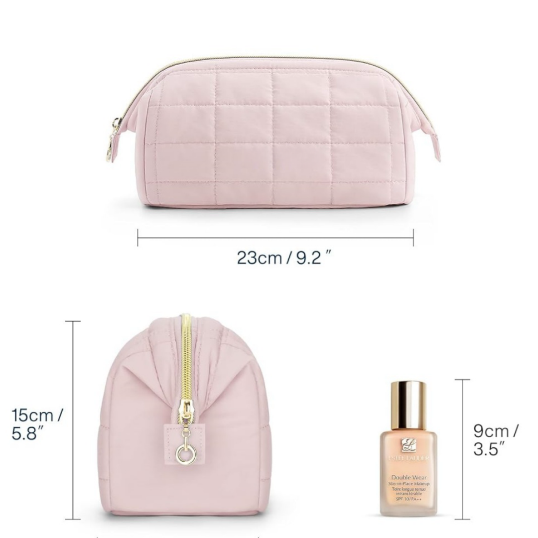 Makeup Bag Travel Toiletry Bag, Puffy Padded Make Up Bags for Women Makeup Organizer Case, Wide-open Pouch Purse Travel Essentia