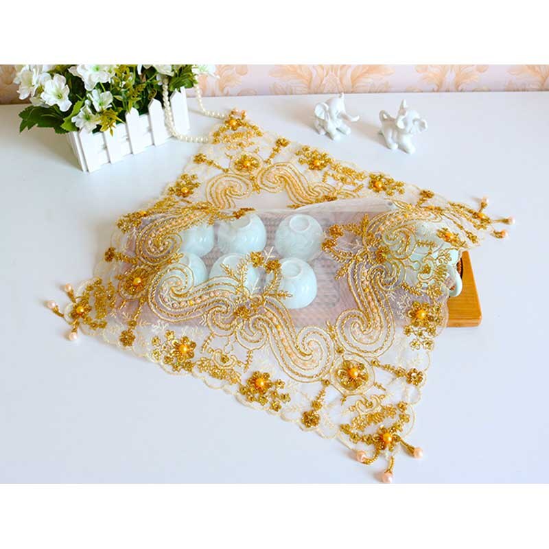 Luxus spitze Gold perlen stickerei ort tisch matt tuch Pad tasse becher gericht deckchen Tee Untersetzer tischset Weihnachten hochzeit küche