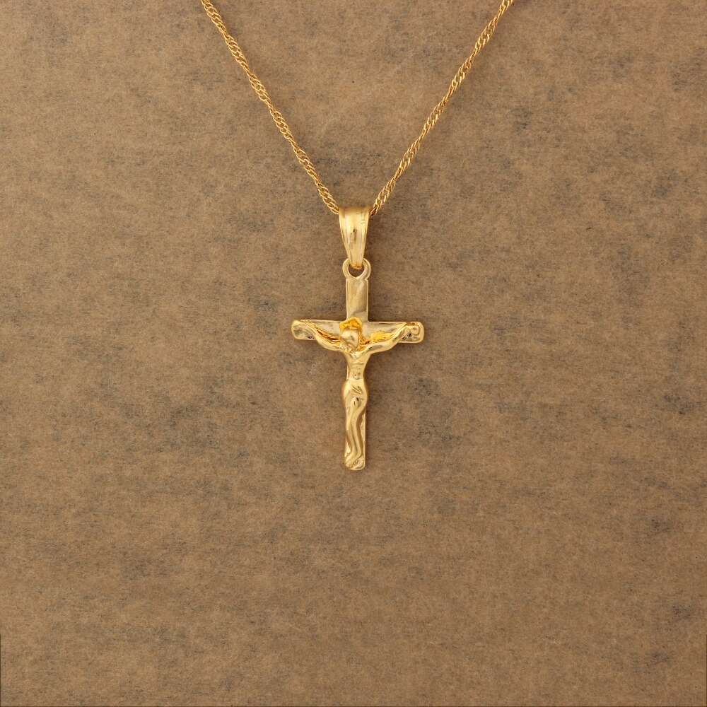 Jesus Cross Pendant Gold Color Pendant Necklace For Women Men INRI Crucifix Jewelry With 45cm 60cm chain