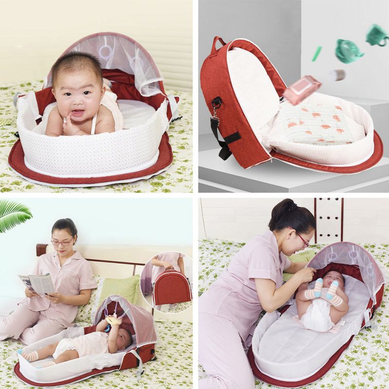 Baby baby rejsesenge solbeskyttelse myggenet åndbar baby seng sovekurv med legetøj