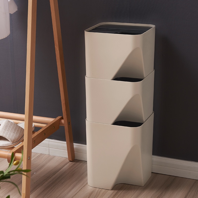 1Pcs Plastic Prullenbak Stack Recycling Bin Afval Scheiding Systeem 15L Stapelen Bins Afval Bin Voor Keuken Badkamer Living kamer