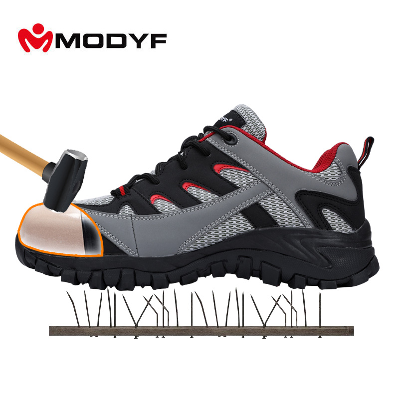 Botas de trabajo MODYF de Seguridad al aire libre para hombre, puntera de acero, calzado antigolpes, forro transpirable, zapatilla protectora de malla
