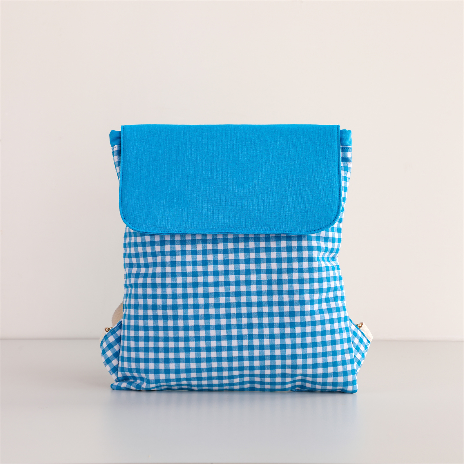 Plaid Backpack For Girls Drawstring Students Canvas Travel Schoolbag Laptop Bookbag: Blue