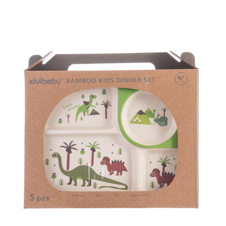 Baby Dishes Set Eco-friendly Bamboo Fiber Dinnerware Cute Cartoon Animal Bowl Tableware for Toddlers Boy Girl WXY010: WXY010B