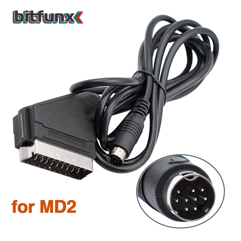 Bitfunx Scart Cable 1,8 m para PS2/PS1/Dreamcast/SEGA MD1/MD2Megadrive 1/Génesis 1/XBOX/WII/Saturn Video juego de Cable: for MD2